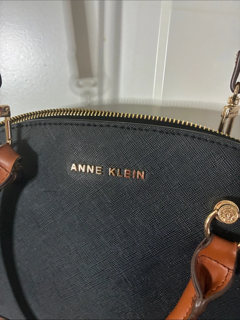 Anne Klein Black and Brown Two-Tone Dome Satchel